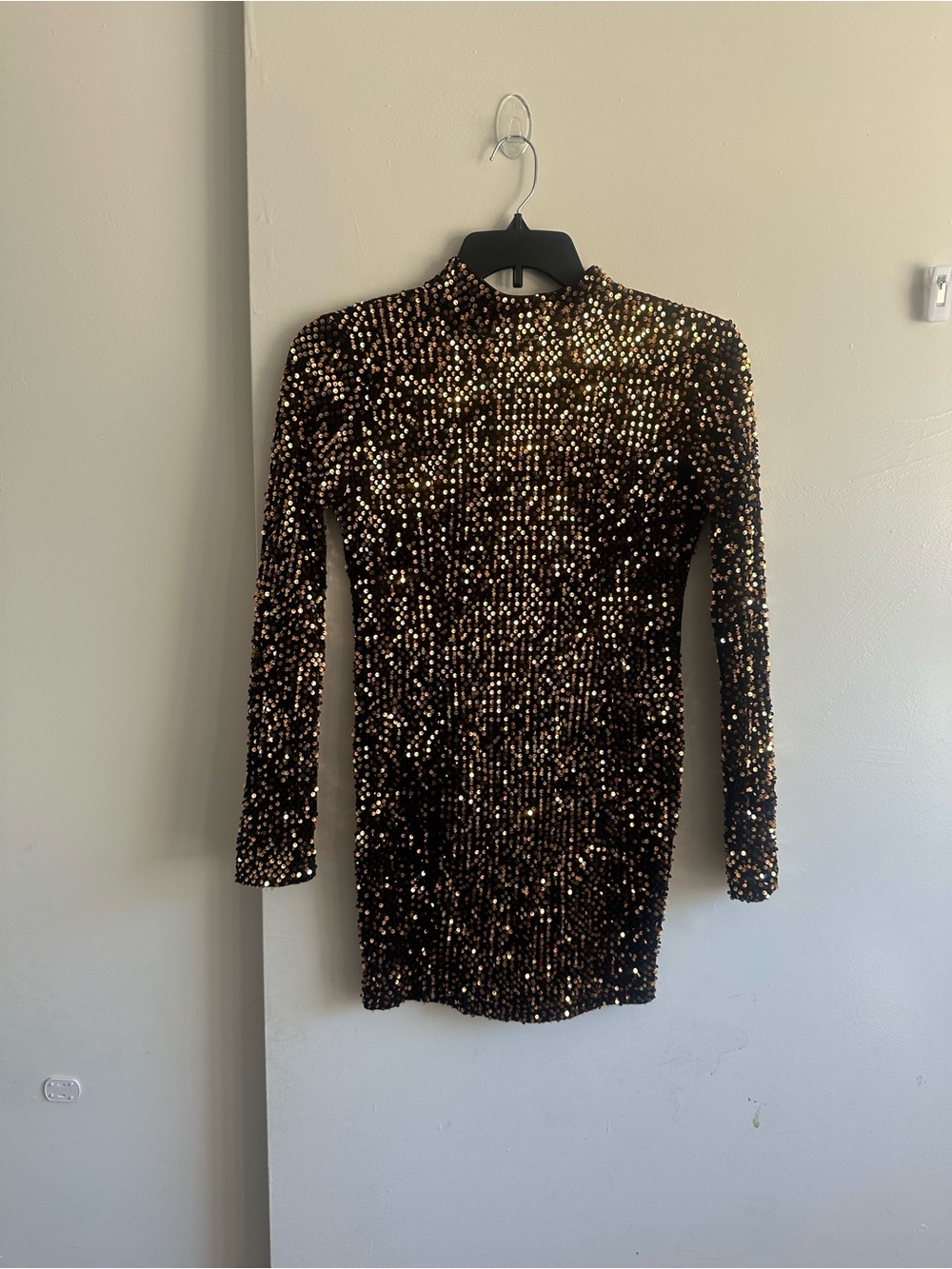 Rehab Gold Sequin Long-Sleeve Mini Dress